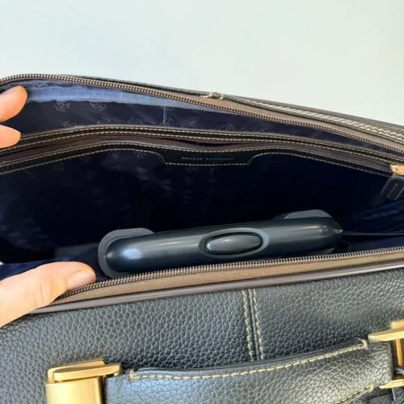 Brooks Brothers Genuine Pebbled Leather Carry-On Trolley Travel Laptop Bag – Bla - Picture 13 of 16